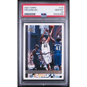 1997 Topps #115 Tim Duncan RC PSA 10 Gem Mint San Antonio Spurs